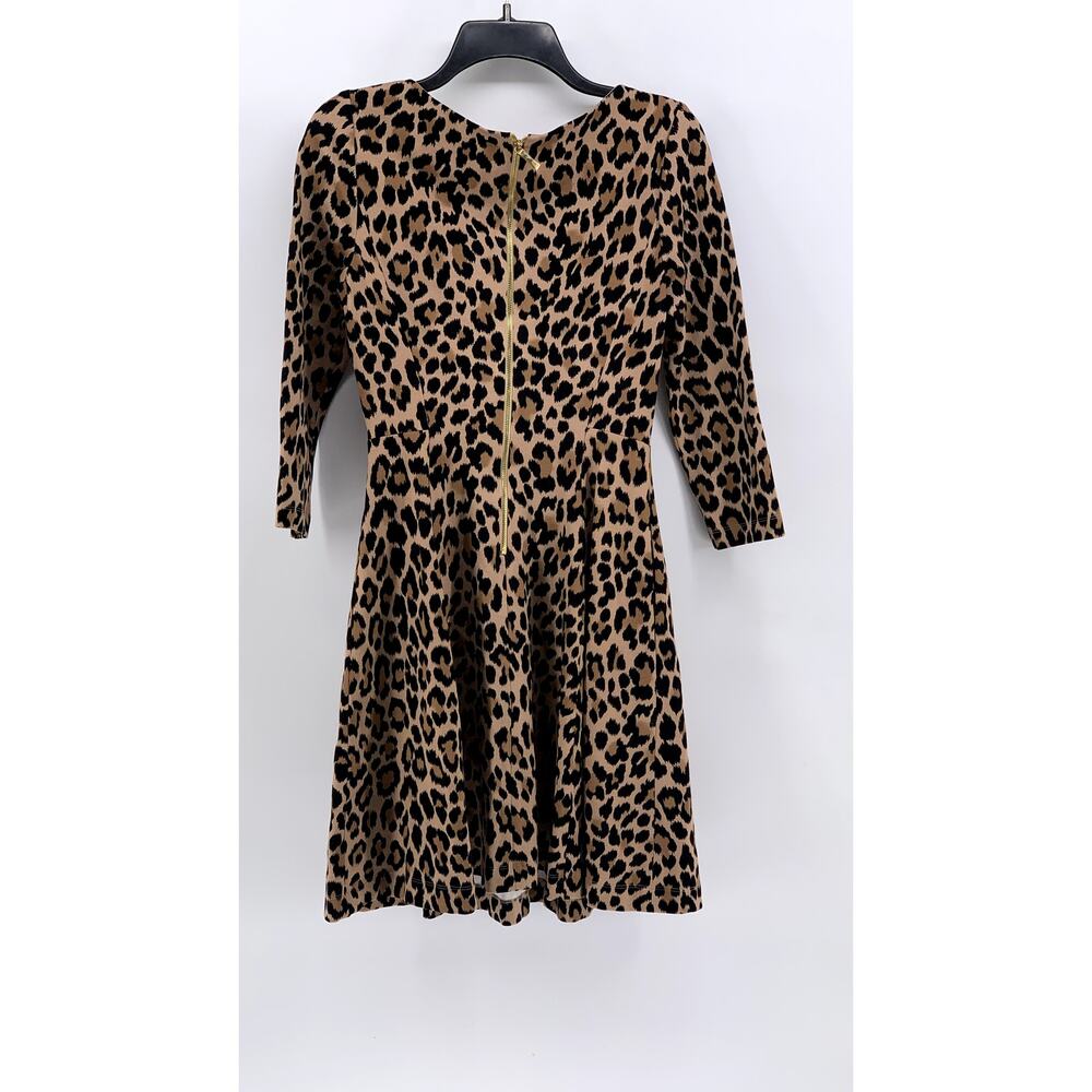 KATE SPADE Women's Brown Leopard Print 3/4 Sleeve Fit & Flare Mini Dress SZ 4 - Picture 2 of 10